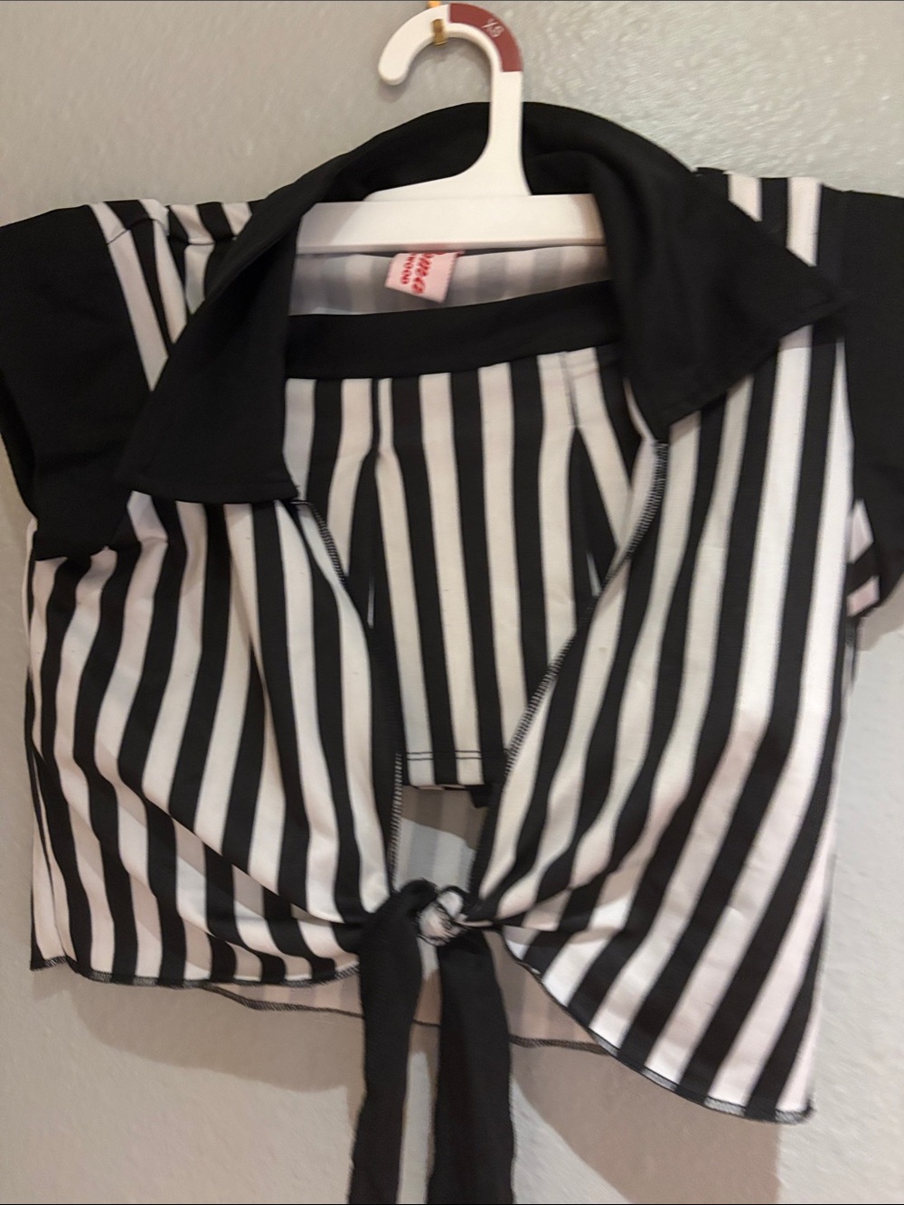 Black & White Striped Tie-Front Women's Top and skirt. Umpire Halloween costume